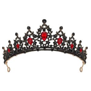 imageSWEETV Jeweled Tiaras and Crowns for Women Red Crystal Queen Crown Black Wedding Tiara for Bride Metal Birthday Quinceanera Pageant Prom HeadpiecesDelilahBlackRed