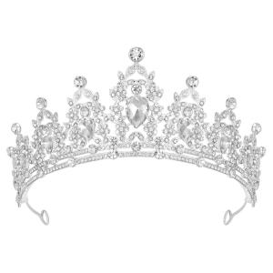 imageSWEETV Jeweled Tiaras and Crowns for Women Red Crystal Queen Crown Black Wedding Tiara for Bride Metal Birthday Quinceanera Pageant Prom HeadpiecesDelilah01 Silver