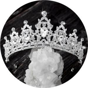 imageSWEETV Jewelred Tiaras and Crowns for Women Crystal Queen Crown Rose Gold Wedding Tiara for Bride Metal Birthday Quinceanera Pageant Prom Headpieces01 Silver