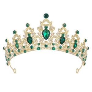 imageSWEETV Jewelred Tiaras and Crowns for Women Crystal Queen Crown Rose Gold Wedding Tiara for Bride Metal Birthday Quinceanera Pageant Prom HeadpiecesGoldEmerald Green
