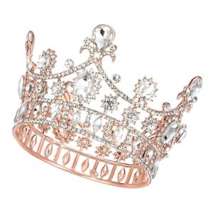 imageSWEETV Rose Gold Queen Crown for Women Baroque Crown for Cake Topper Costume Accessories for Wedding Brithday Party Babyshower Pageant4 Rose Gold