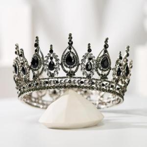imageSWEETV Royal Queen Crown Wedding Tiara for Bride Aurora Borealis Rhinestone Tiaras and Crowns for Women Costume Headpiece for Birthday Cosplay Party CelebrationMulticoloredGold2Black