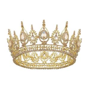 imageSWEETV Royal Queen Crown Wedding Tiara for Bride Aurora Borealis Rhinestone Tiaras and Crowns for Women Costume Headpiece for Birthday Cosplay Party CelebrationMulticoloredGold6Gold