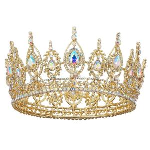 imageSWEETV Royal Queen Crown Wedding Tiara for Bride Aurora Borealis Rhinestone Tiaras and Crowns for Women Costume Headpiece for Birthday Cosplay Party CelebrationMulticoloredGold8MulticoloredGold