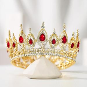 imageSWEETV Royal Queen Crown Wedding Tiara for Bride Aurora Borealis Rhinestone Tiaras and Crowns for Women Costume Headpiece for Birthday Cosplay Party CelebrationMulticoloredGold0RedGold