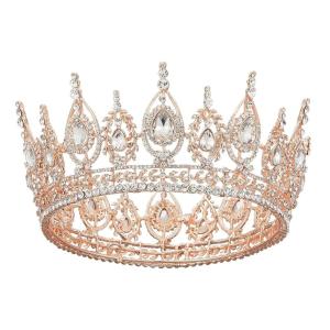 imageSWEETV Royal Queen Crown Wedding Tiara for Bride Aurora Borealis Rhinestone Tiaras and Crowns for Women Costume Headpiece for Birthday Cosplay Party CelebrationMulticoloredGold4Rose Gold