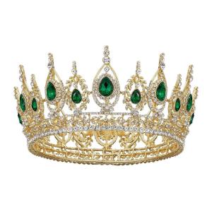 imageSWEETV Royal Queen Crown Wedding Tiara for Bride Aurora Borealis Rhinestone Tiaras and Crowns for Women Costume Headpiece for Birthday Cosplay Party CelebrationMulticoloredGold5Green