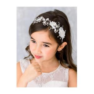 imageSWEETV Silver Flower Girl Headpiece Light Ivory Simulated Pearl Crystal Hair Accessories for Wedding Party First Communion Birthday Party Childrens Day Girls HairstyleSilver 1
