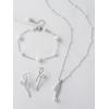 imageSWEETV Pearl Bridal Jewelry Set for Wedding Bow Necklace and Earring Sets for Women Bridal Bridesmaid Cubic Zirconia Silver Jewelry Set Wedding Prom Anniversary Jewelry GiftsSilver 03