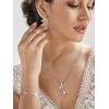 imageSWEETV Pearl Bridal Jewelry Set for Wedding Bow Necklace and Earring Sets for Women Bridal Bridesmaid Cubic Zirconia Silver Jewelry Set Wedding Prom Anniversary Jewelry GiftsSilver 03