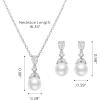 imageSWEETV Pearl Wedding Jewelry Set For Brides Cubic Zirconia Wedding Necklace and Earrings Set Elegant Bridal Jewelry Set for Women Bridesmaids PromSilver