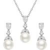 imageSWEETV Pearl Wedding Jewelry Set For Brides Cubic Zirconia Wedding Necklace and Earrings Set Elegant Bridal Jewelry Set for Women Bridesmaids PromSilver