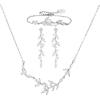 imageSWEETV Wedding Jewelry Sets For Women Marquise Cubic Zirconia Pearl Bridal Jewelry Set for Brides Bridesmaids Vine Leaf Necklace Dangle Earrings SetsSilver