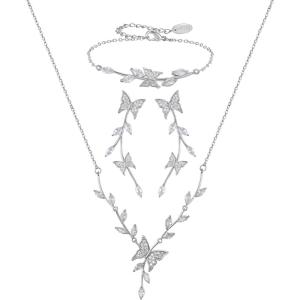 imageSWEETV Pearl Bridal Jewelry Set for Wedding Bow Necklace and Earring Sets for Women Bridal Bridesmaid Cubic Zirconia Silver Jewelry Set Wedding Prom Anniversary Jewelry GiftsSilver 04