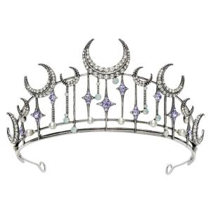 imageSWEETV Celestial Witch Crown for Women Gothic Queen Crowns Womens Dark Tiara Headband Tiaras for Cosplay Headpiece Hair Accessory for Halloween Prom Cosplay Coven LegacyCoven Legacy