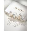 imageSWEETV 2Pcs Handmade Wedding Hair PinsFlower Bridal Hair PinBeaded Wedding Hair Accessories for Brides Silver