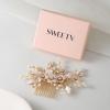 imageSWEETV Silver Bridal Hair Comb for Wedding Hair Accessories Handmade with Crystals Pearls and Leaves 472 x 275 inches for Brides Women2Rose Gold