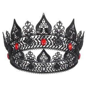 imageSWEETV King Crown for Men Spades ACE Tiara Medieval Black Diadem Metal Rhinestone Headpieces Costume Accessories for Prom Cosplay Wedding Party Birthday Halloween Black RedBlcak Red