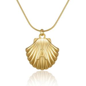 imageInitial Seashell Necklace for Women 14k Gold Plated Trendy Dianty Necklace for Summer Vacation Beach Womens Jewelry GiftLetter A
