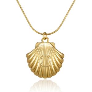 imageInitial Seashell Necklace for Women 14k Gold Plated Trendy Dianty Necklace for Summer Vacation Beach Womens Jewelry GiftLetter C