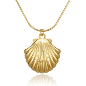 imageInitial Seashell Necklace for Women 14k Gold Plated Trendy Dianty Necklace for Summer Vacation Beach Womens Jewelry GiftLetter J