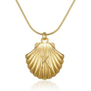 imageInitial Seashell Necklace for Women 14k Gold Plated Trendy Dianty Necklace for Summer Vacation Beach Womens Jewelry GiftLetter K