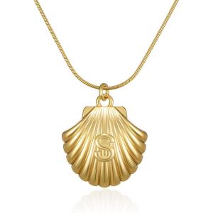 imageInitial Seashell Necklace for Women 14k Gold Plated Trendy Dianty Necklace for Summer Vacation Beach Womens Jewelry GiftLetter S