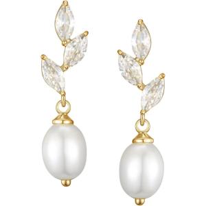 imageSWEETV Pearl Wedding Bridal Earrings for Brides Bridesmaids Pearl Drop Earrings for Women Dangling Prom Formal Party Jewelry GiftsStyle1Gold