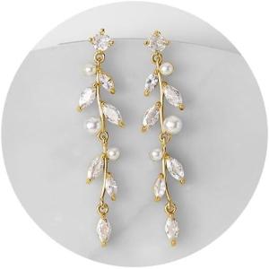 imageSWEETV Pearl Wedding Bridal Earrings for Brides Bridesmaids Pearl Drop Earrings for Women Dangling Prom Formal Party Jewelry GiftsStyle3Gold