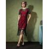 imageSWEETV Flapper Dresses 1920s Dresses for WomenCrew Neck Great Gatsby Dresses with Sleeve Roaring 20s Dress for Harlem NightsRed