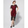 imageSWEETV Flapper Dresses 1920s Dresses for WomenCrew Neck Great Gatsby Dresses with Sleeve Roaring 20s Dress for Harlem NightsRed
