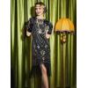 imageSWEETV Great Gatsby Lace Neck Flapper Dress  1920s Dress for Women With Sleeve  Roaring 20s CostumeBlackgold