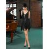 imageSWEETV Womens 1920s Flapper DressV Neck Great Gatsby Fringe Cocktail Dress with 20s Accessories SetRoaring 20s CostumeBlack