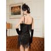 imageSWEETV Womens 1920s Flapper DressV Neck Great Gatsby Fringe Cocktail Dress with 20s Accessories SetRoaring 20s CostumeBlack