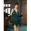 imageSWEETV Womens 1920s Flapper DressV Neck Great Gatsby Fringe Cocktail Dress with 20s Accessories SetRoaring 20s CostumeGreen