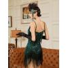imageSWEETV Womens 1920s Flapper DressV Neck Great Gatsby Fringe Cocktail Dress with 20s Accessories SetRoaring 20s CostumeGreen