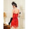 imageSWEETV Womens 1920s Flapper DressV Neck Great Gatsby Fringe Cocktail Dress with 20s Accessories SetRoaring 20s CostumeRed