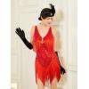 imageSWEETV Womens 1920s Flapper DressV Neck Great Gatsby Fringe Cocktail Dress with 20s Accessories SetRoaring 20s CostumeRed