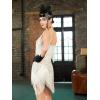 imageSWEETV Womens 1920s Flapper DressV Neck Great Gatsby Fringe Cocktail Dress with 20s Accessories SetRoaring 20s CostumeWhite