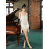 imageSWEETV Womens 1920s Flapper DressV Neck Great Gatsby Fringe Cocktail Dress with 20s Accessories SetRoaring 20s CostumeWhite