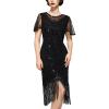 imageSWEETV Flapper Dresses 1920s Dresses for WomenCrew Neck Great Gatsby Dresses with Sleeve Roaring 20s Dress for Harlem NightsBlack