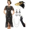 imageSWEETV Great Gatsby Lace Neck Flapper Dress  1920s Dress for Women With Sleeve  Roaring 20s CostumeBlackgold