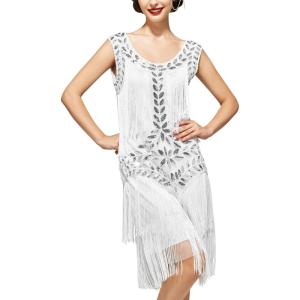imageSWEETV 1920s Sleeveless Flapper Dresses Scoop Neck Great Gatsby Dresses Fringed Sequin Roaring 20s Dress Cocktail Dress