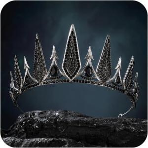 imageSWEETV Gothic Crowns for Women Queen Crown Tiara Witch Crown Headband Cosplay Hair Accessories for Costume Halloween Prom Party1 BlackAntique Silver