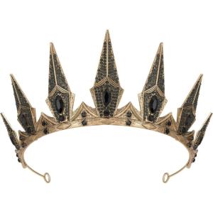 imageSWEETV Gothic Crowns for Women Queen Crown Tiara Witch Crown Headband Cosplay Hair Accessories for Costume Halloween Prom Party3 BlackAntique Gold