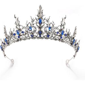 imageSWEETV Halloween Crown  Vines of the Underworld Black Gothic Tiara for Women ampamp Girls Baroque Crown for Costume PartySapphire Thorn