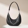 imageCrescent Shoulder Bag for Women Underarm PU Leather Hobo Purses TrendyWomens Daily Clutch Purse Handbags 2 StrapsBlack
