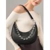 imageCrescent Shoulder Bag for Women Underarm PU Leather Hobo Purses TrendyWomens Daily Clutch Purse Handbags 2 StrapsBlack