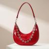 imageCrescent Shoulder Bag for Women Underarm PU Leather Hobo Purses TrendyWomens Daily Clutch Purse Handbags 2 StrapsRed