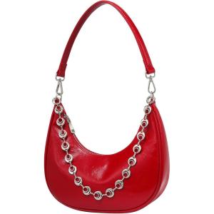 imageCrescent Shoulder Bag for Women Underarm PU Leather Hobo Purses TrendyWomens Daily Clutch Purse Handbags 2 StrapsRed